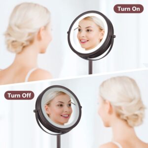 ALHAKIN Lighted Makeup Mirror, 1X/10X Makeup Mirror with Lights, 7 Inch Magnifying Mirror with Light Double Sided, 360°Swivel Standing Cosmetic Mirror, Antique Bronze