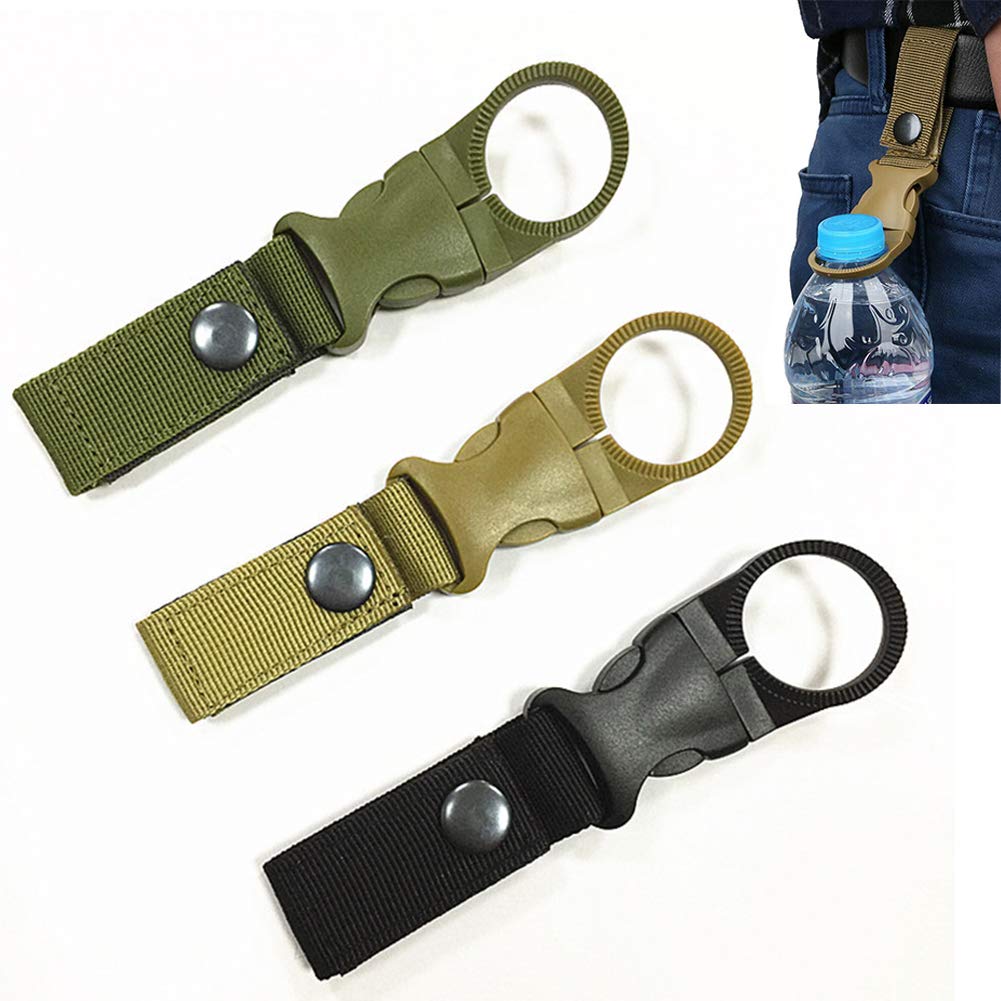 Hanging Bottle Buckle Clip Carabiner,Portable Mineral Water Bottle Ring Holder Keychain Belt Webbing Strap for Outdoor Camping Hiking Traveling (3PCS)