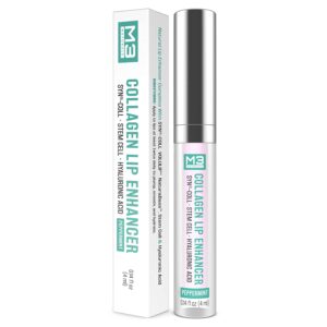 collagen lip plumper clinically proven natural lip enhancer for fuller softer lips increased elasticity reduce fine lines hydrating plump gloss lipstick primer 4 ml (teal) by m3 naturals