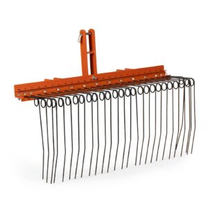 titan attachments 3 point 4 ft pine straw needle rake, category 0 tractors, coil spring tines, drag-behind landscape rake