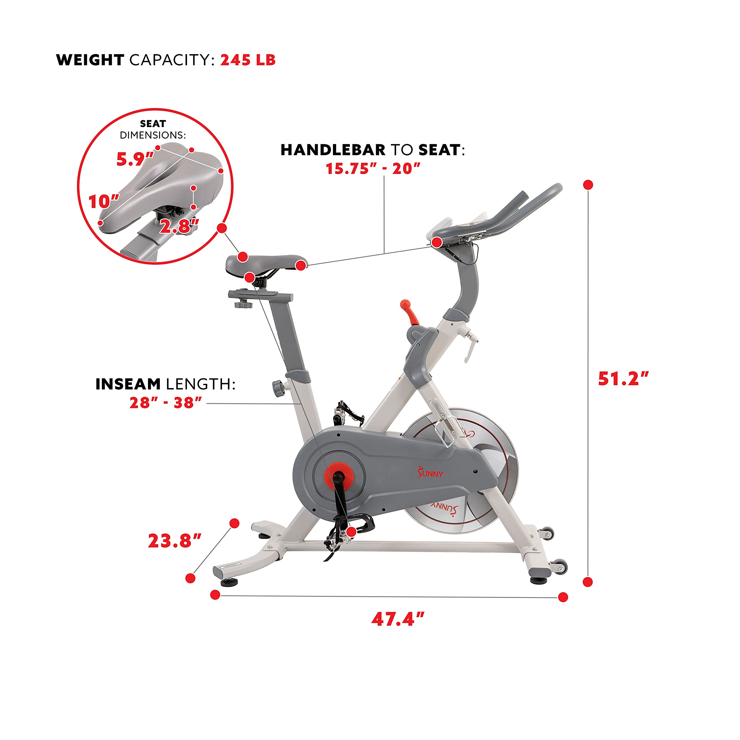 Sunny Health & Fitness Belt Drive Pro Lite Indoor Cycling Exercise Bike - SF-B1970 Silver