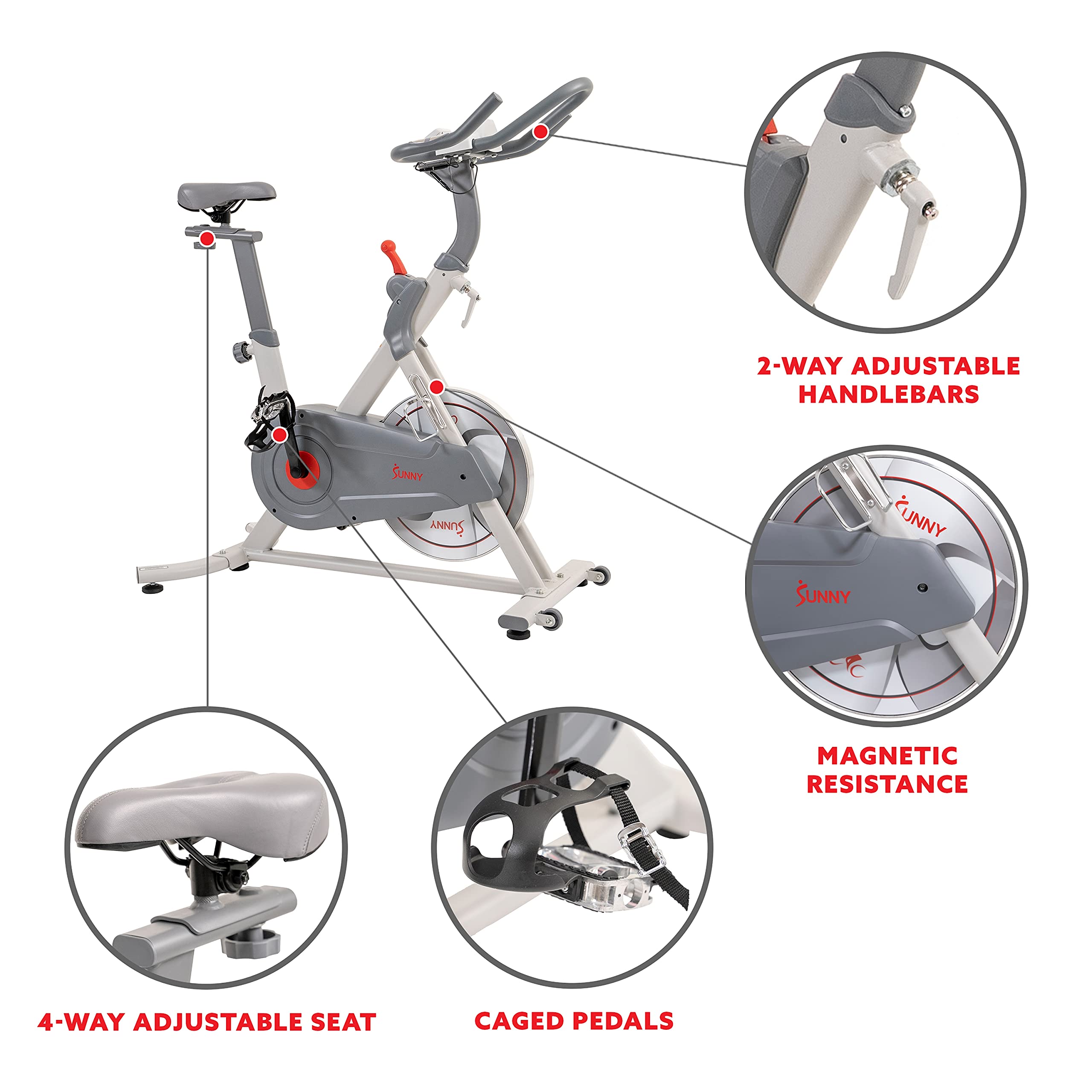 Sunny Health & Fitness Belt Drive Pro Lite Indoor Cycling Exercise Bike - SF-B1970 Silver