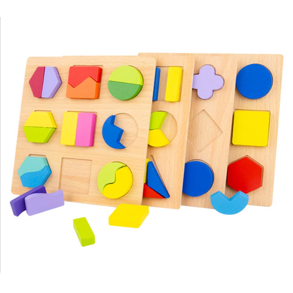 Wooden Simple Shape Puzzle 5 of Set for Toddlers First Jigsaw Puzzle Toys Shape Color Sorting Matching Peg Puzzle Montessori Geometric Early Educational Toys