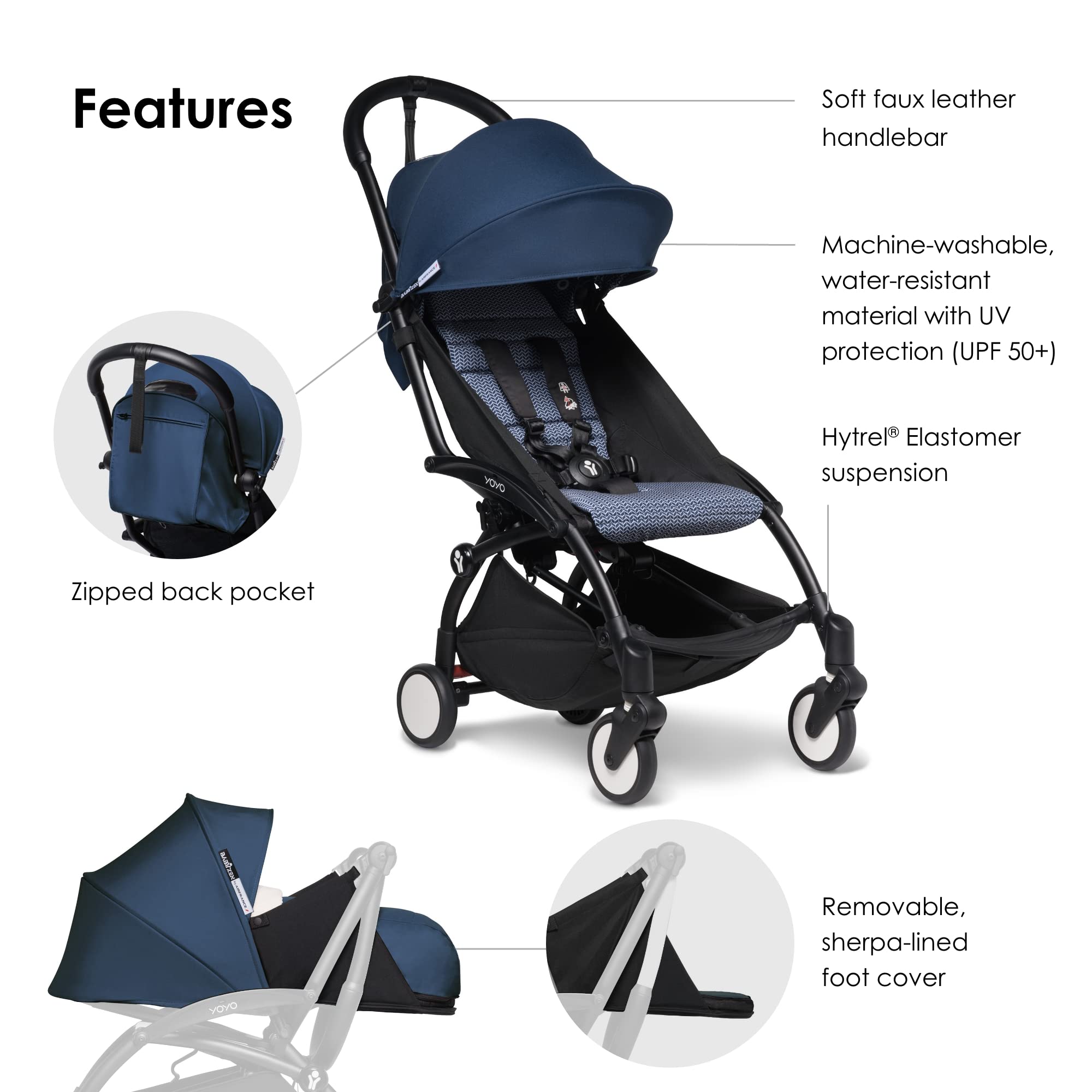 BABYZEN YOYO2 Stroller & 0+ Newborn Pack - Includes Black Frame, Air France Blue 6+ Color Pack & Air France Blue 0+ Newborn Pack - Suitable for Children Up to 48.5 Pounds