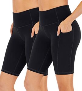 toreel 2 pack biker shorts women with pockets 8" high waisted tummy control workout shorts for women spandex compression exercise shorts