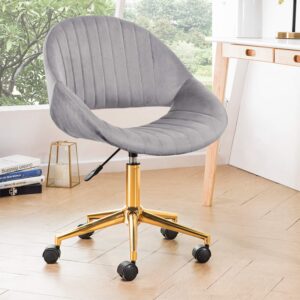 ovios cute desk chair,plush velvet office chair for home or office,modern,comfortble,nice task chair for computer desk. (golden-grey)