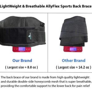 AllyFlex Sports® Lightweight Back Brace for Men & Women Under Uniform, Dual Medical 3D Lumbar Pads for Lower Back Pain Relief, Breathable Mesh with Adjustable Stapes for Back Stress - L