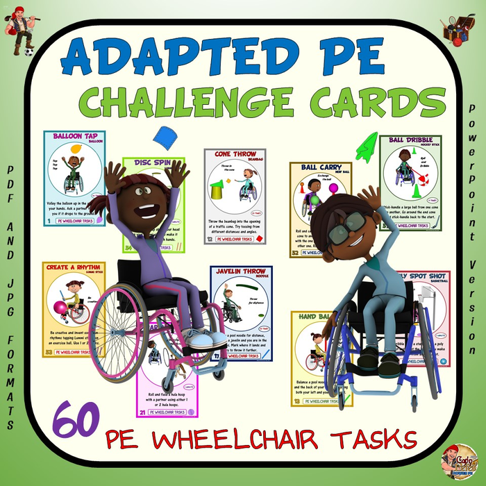 Adapted PE Challenge Cards - 60 PE Wheelchair Tasks- Great for Distance Learning