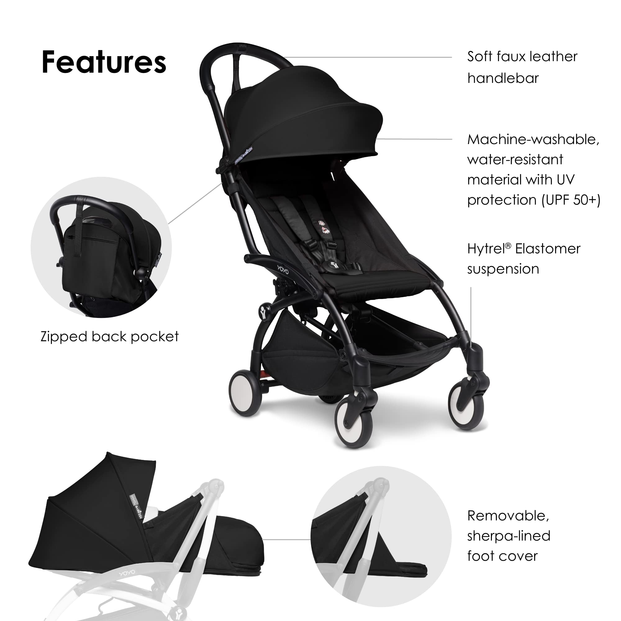 BABYZEN YOYO2 Stroller & 0+ Newborn Pack - Includes Black Frame, Black 6+ Color Pack & Black 0+ Newborn Pack - Suitable for Children Up to 48.5 Pounds