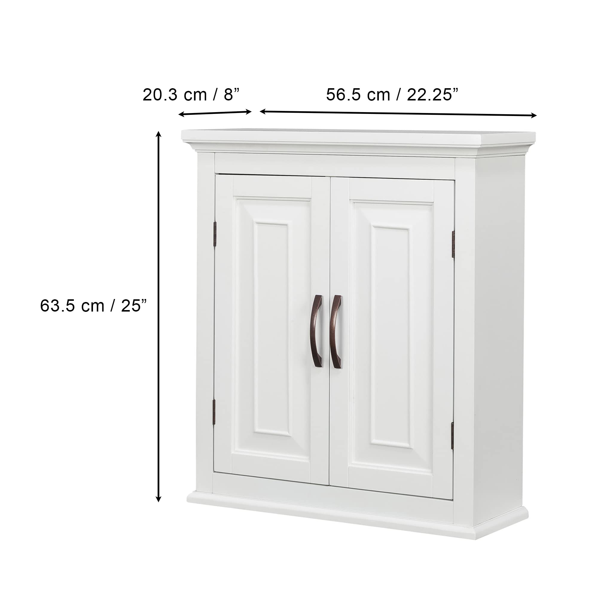 Teamson Home St. James Removable Wood Wall Cabinet 2 Doors 2 Adjustable Shelves 3 Storage Spaces, White