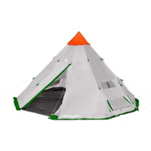tahoe gear bighorn extra large 18 by 18 inch 12 person teepee cone shape backpacking, camping ,teepee tent for adults, orange/grey