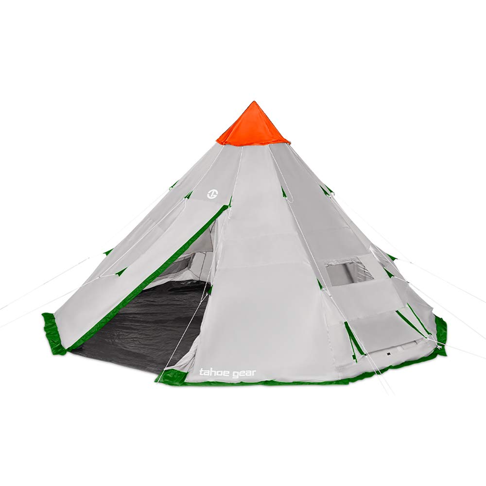 Tahoe Gear Bighorn Extra Large 18 by 18 Inch 12 Person Teepee Cone Shape Backpacking, Camping ,Teepee Tent for Adults, Orange/Grey