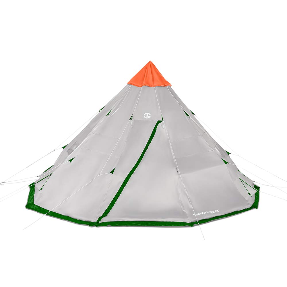 Tahoe Gear Bighorn Extra Large 18 by 18 Inch 12 Person Teepee Cone Shape Backpacking, Camping ,Teepee Tent for Adults, Orange/Grey