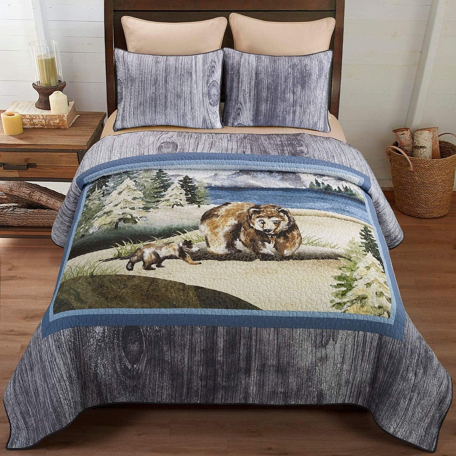 Donna Sharp Full/Queen Bedding Set - 3 Piece - Montana Morning Lodge Quilt Set with Full/Queen Quilt and Two Standard Pillow Shams - Machine Washable
