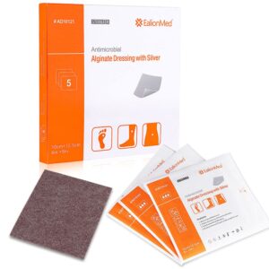 silver calcium alginate wound dressing pad, 4’’x5’’ patch, high absorbency non-stick ag gauze for pressure ulcer,bed sore,leg sore,diabetic foot ulcer, 5 packs