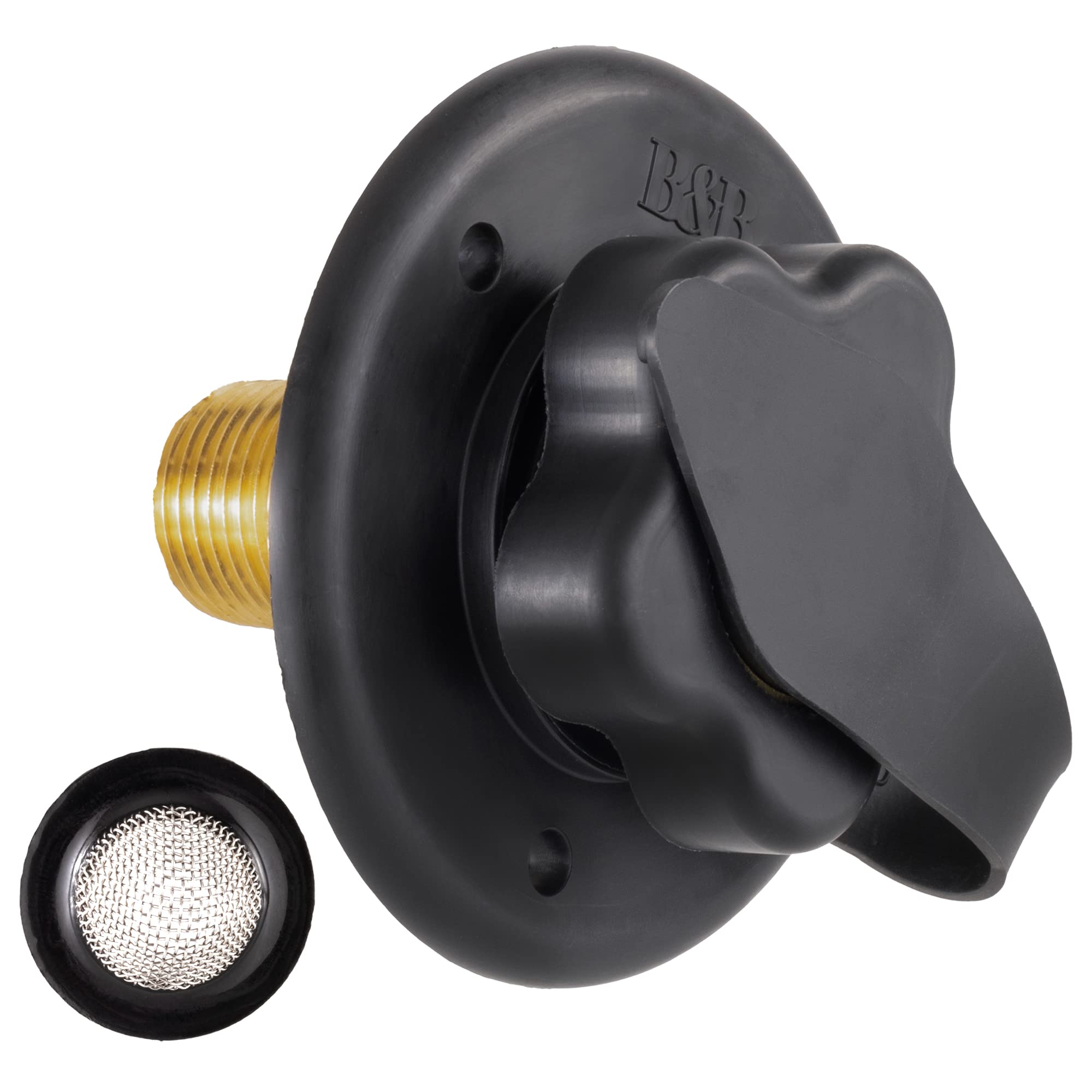 RecPro RV City Water Fill Inlet | Black | Optional Hose Elbow and or Gasket Seal | Flange Brass with Check Valve | Camper | Trailer | Marine (No Hose Elbow, with Seal) | Made in USA