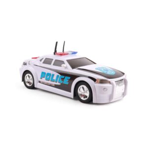 mighty fleet rescue force 12" police cruiser toy: realistic lights & sound effects, free wheeling play & batteries included - ages 3+