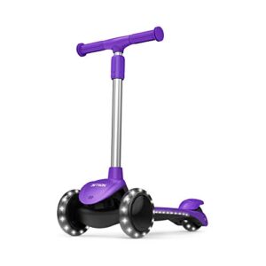 jetson scooters - lumi 3 wheel kick scooter (purple) - kids three wheel push scooter with adjustable height handlebars - ultra-lightweight design with high visibility light up leds on stem and wheels