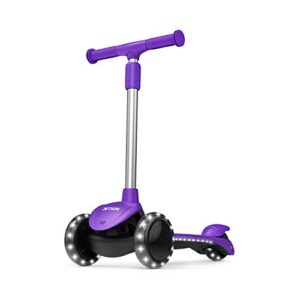 Jetson Scooters - Lumi 3 Wheel Kick Scooter (Purple) - Kids Three Wheel Push Scooter with Adjustable Height Handlebars - Ultra-Lightweight Design with High Visibility Light Up LEDs on Stem and Wheels