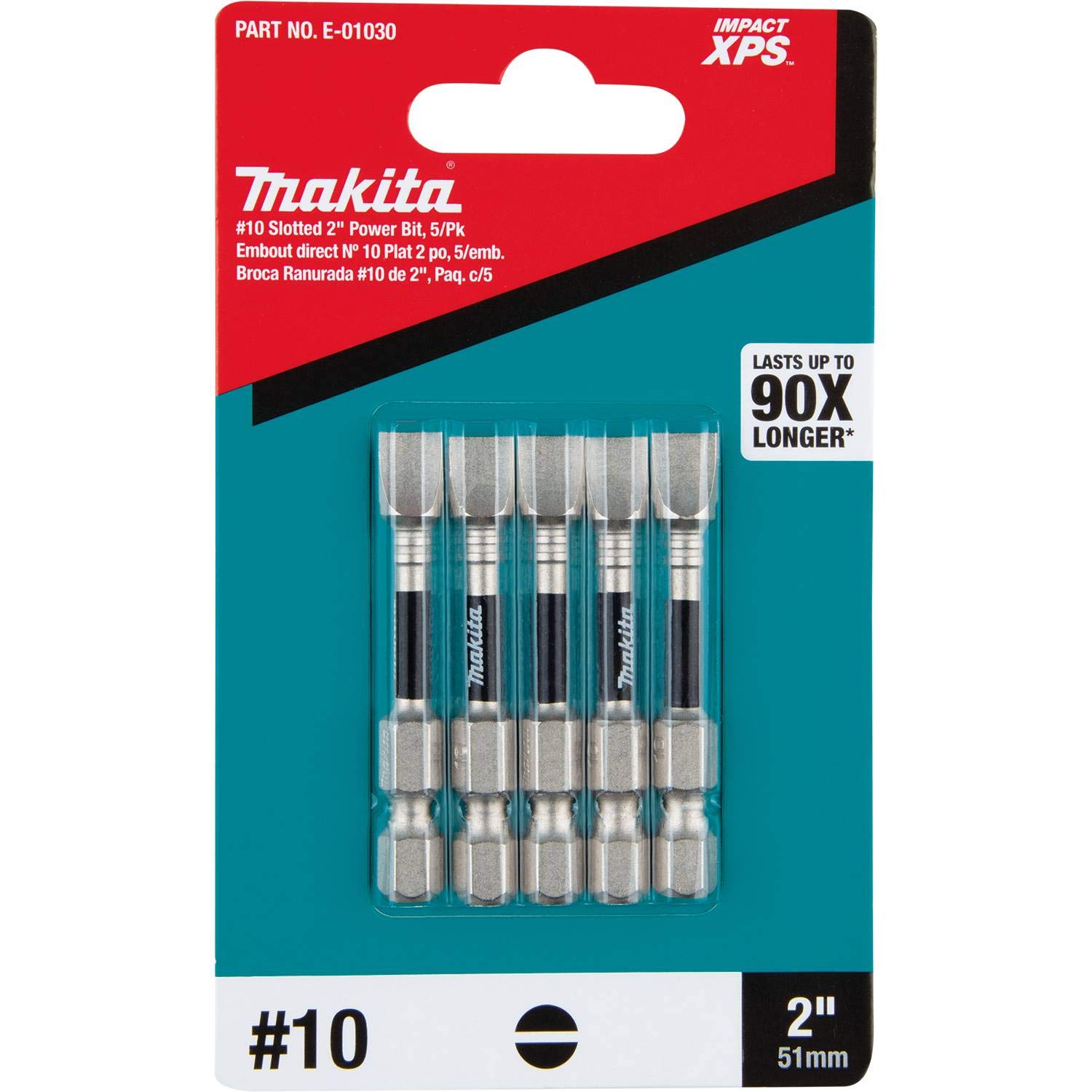 Makita E-01030 Impact XPS™ #10 Slotted 2" Power Bit, 5/pk