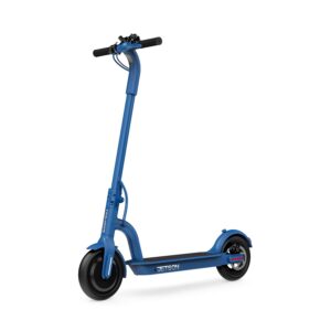 jetson eris adult electric scooter - includes easy folding mechanism, lcd display, integrated phone holder, reach speeds up to 14 mph, range of up to 12 miles, ages 12+, blue, jeris-blu