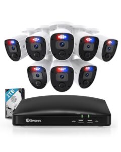 swann home dvr security camera system with 1tb hdd,8 channel 8 camera,1080p video,indoor or outdoor wired surveillance cctv,color night vision,heat motion detection,led lights,846808