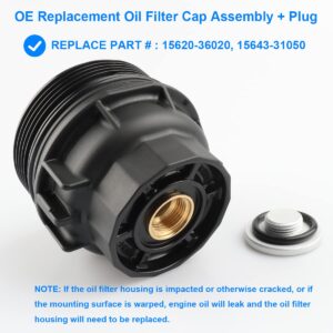 Oil Filter Housing Cap Assembly, Replaces 15620-36020, 15620-36010 Compatible with Toyota Lexus Scion - Avalon Camry Highlander RAV4 Sienna Tacoma Venza, ES300h NX300h RC350 RX350 RX450h, tC, More