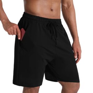 Men's Lounge Shorts with Deep Pockets Loose-fit Cotton Jersey Shorts for Running,Workout,Training, Basketball (605 Black, X-Large)