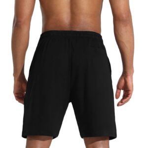 Men's Lounge Shorts with Deep Pockets Loose-fit Cotton Jersey Shorts for Running,Workout,Training, Basketball (605 Black, X-Large)