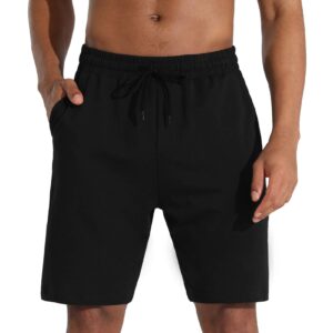 Men's Lounge Shorts with Deep Pockets Loose-fit Cotton Jersey Shorts for Running,Workout,Training, Basketball (605 Black, X-Large)