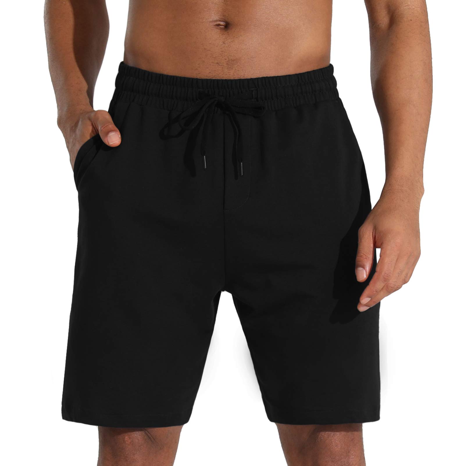 Men's Lounge Shorts with Deep Pockets Loose-fit Cotton Jersey Shorts for Running,Workout,Training, Basketball (605 Black, X-Large)