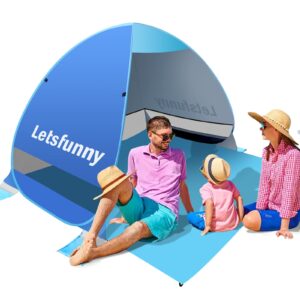 letsfunny large pop up beach tent sun shade shelter, upf 50+ pop-up 3-4 person outdoor beach tents shelter automatic portable sport sun umbrella anti uv baby tent,suitable for family …