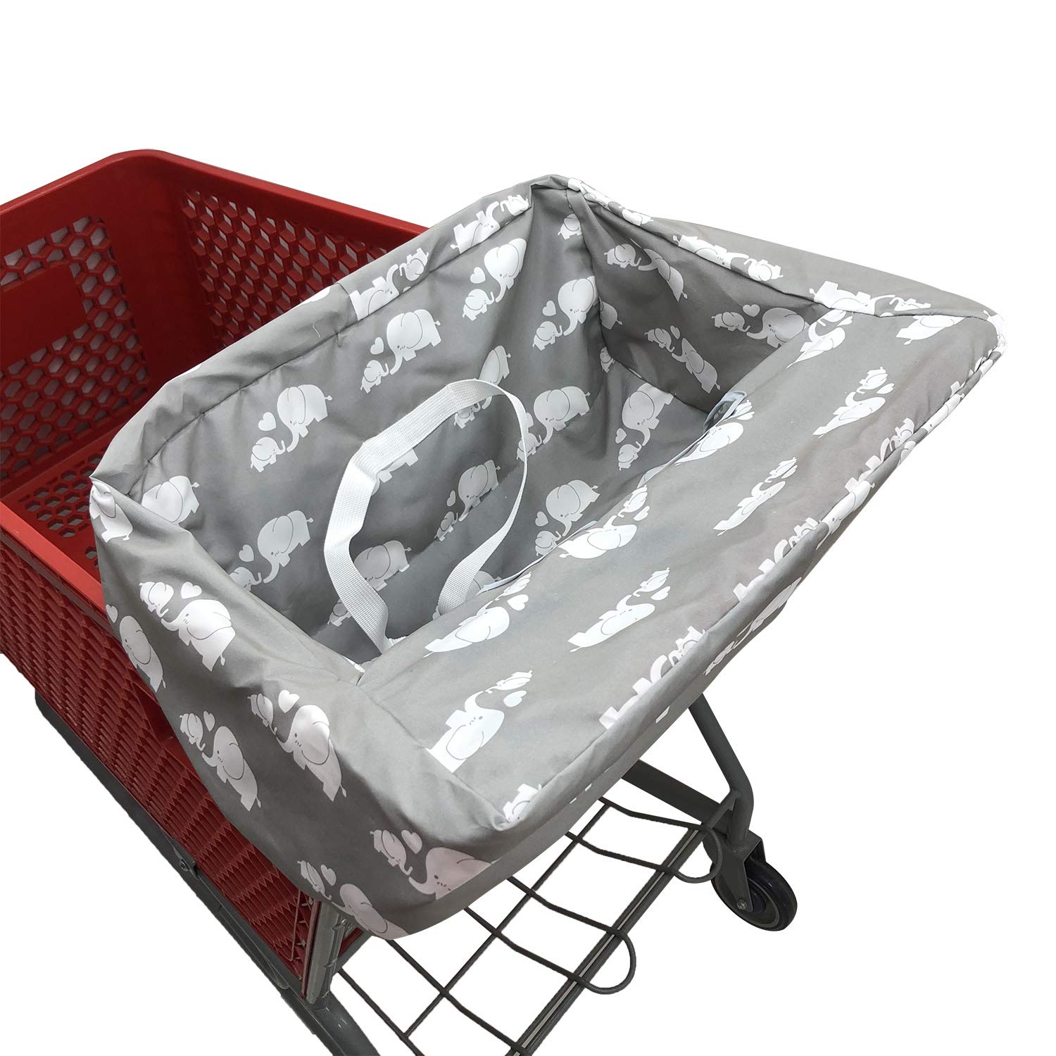 Portable Shopping Cart Cover | High Chair and Grocery Cart Covers for Babies, Kids, Infants & Toddlers ✮ Includes Free Carry Bag ✮ (Simple White Elephant)