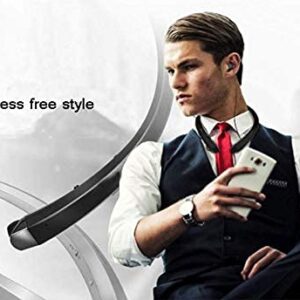 QT S Bluetooth Headset, Lightweight Retractable for Neckband Bluetooth Headphones for Sports Exercise Home & Office, Noise Cancelling Stereo Neckband Wireless Headset Talk 9-10 Hours-Black