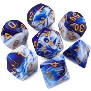 qmay dnd dice set -d&d polyhedral dice (7 pcs) for dungeons and dragons(blue and white)