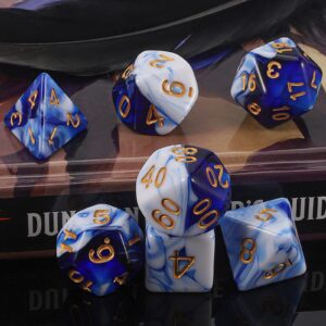 QMay DND Dice Set -D&D Polyhedral Dice (7 Pcs) for Dungeons and Dragons(Blue and White)