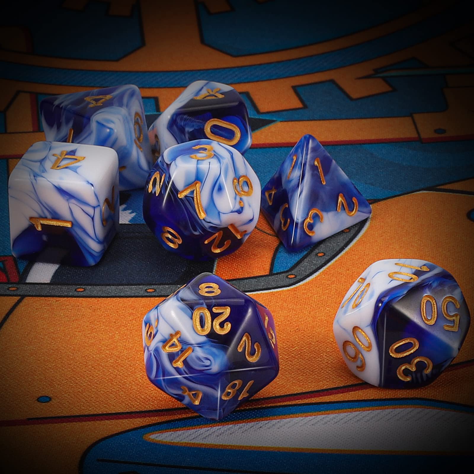 QMay DND Dice Set -D&D Polyhedral Dice (7 Pcs) for Dungeons and Dragons(Blue and White)