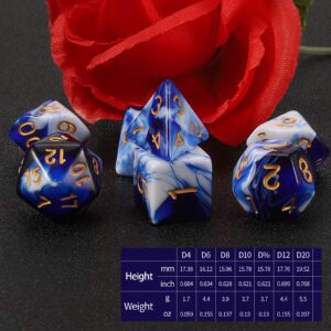 QMay DND Dice Set -D&D Polyhedral Dice (7 Pcs) for Dungeons and Dragons(Blue and White)