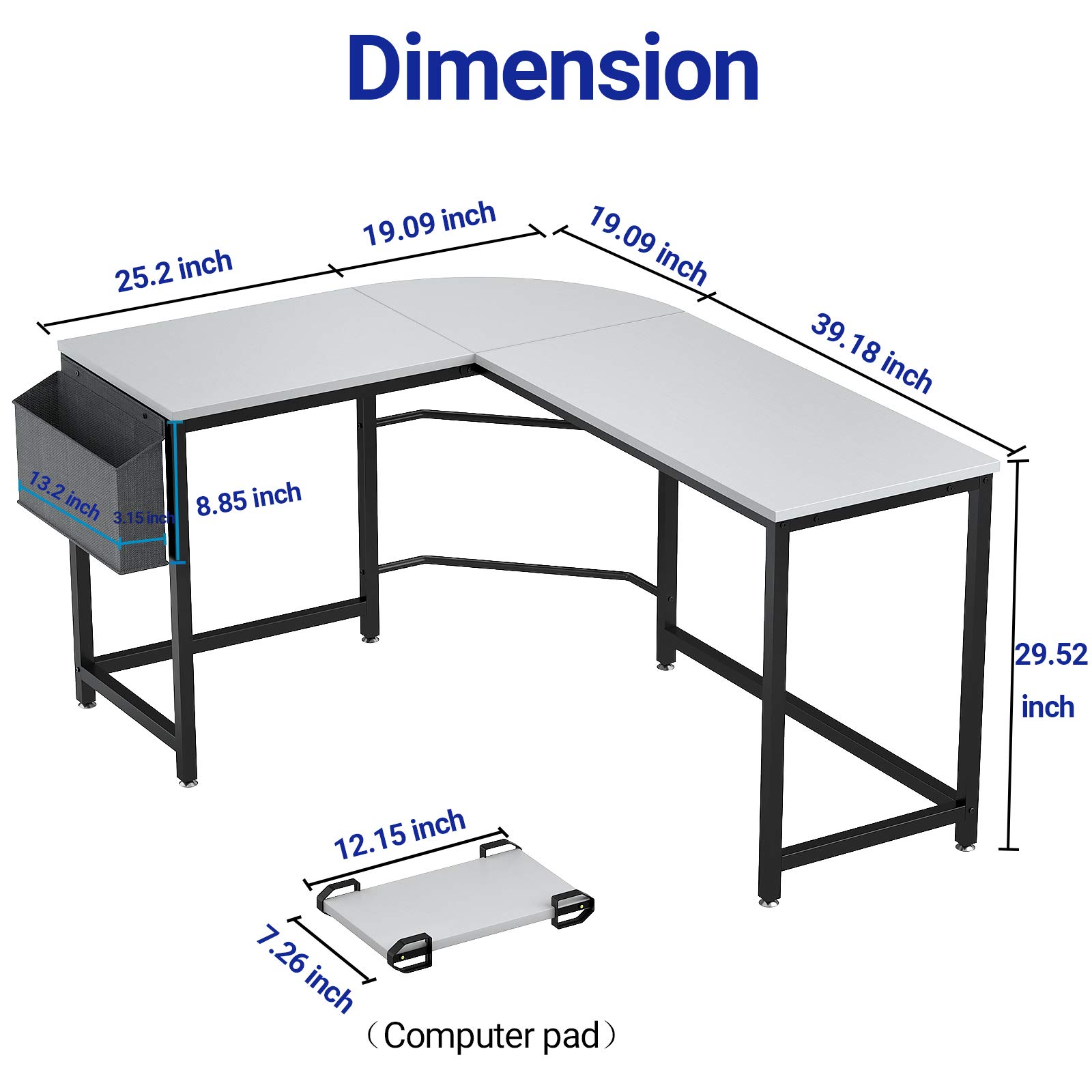 Foxemart L Shaped Desk Corner Desk 58" Computer Gaming Desk PC Table Writing Workstation for Home Office, Large L Study Desk 2 Person Multi-Usage Tables Modern Simple Desk with Storage Bag & CPU Stand