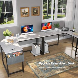 Foxemart L Shaped Desk Corner Desk 58" Computer Gaming Desk PC Table Writing Workstation for Home Office, Large L Study Desk 2 Person Multi-Usage Tables Modern Simple Desk with Storage Bag & CPU Stand