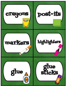 classroom supply labels - green