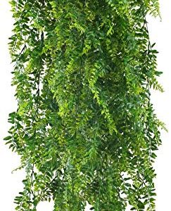 XHXSTORE 3.77 Ft Long Artificial Hanging Plants 2pcs Boston Ferns Faux Ivy Vines UV Resistant Outdoor Plastic Plants for Summer Garden Indoor Home Wall Party Garland Office Decor