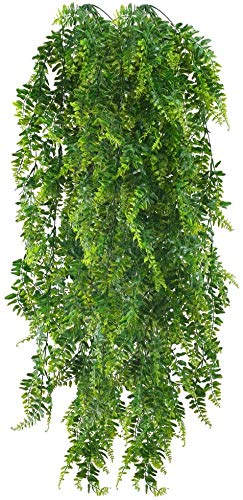 XHXSTORE 3.77 Ft Long Artificial Hanging Plants 2pcs Boston Ferns Faux Ivy Vines UV Resistant Outdoor Plastic Plants for Summer Garden Indoor Home Wall Party Garland Office Decor