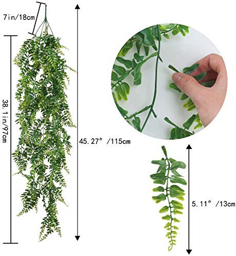 XHXSTORE 3.77 Ft Long Artificial Hanging Plants 2pcs Boston Ferns Faux Ivy Vines UV Resistant Outdoor Plastic Plants for Summer Garden Indoor Home Wall Party Garland Office Decor