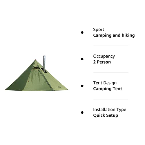 Preself 2 Person Lightweight Tipi Hot Tent Model T1 Size Medium Teepee Tents for Family Team Outdoor Backpacking Camping Hiking (Olive)