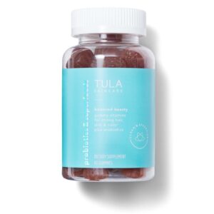 tula skin care balanced beauty gummy vitamins - biotin & folic acid vitamins for strong skin plus probiotics, 30-day supply, 60 gummies