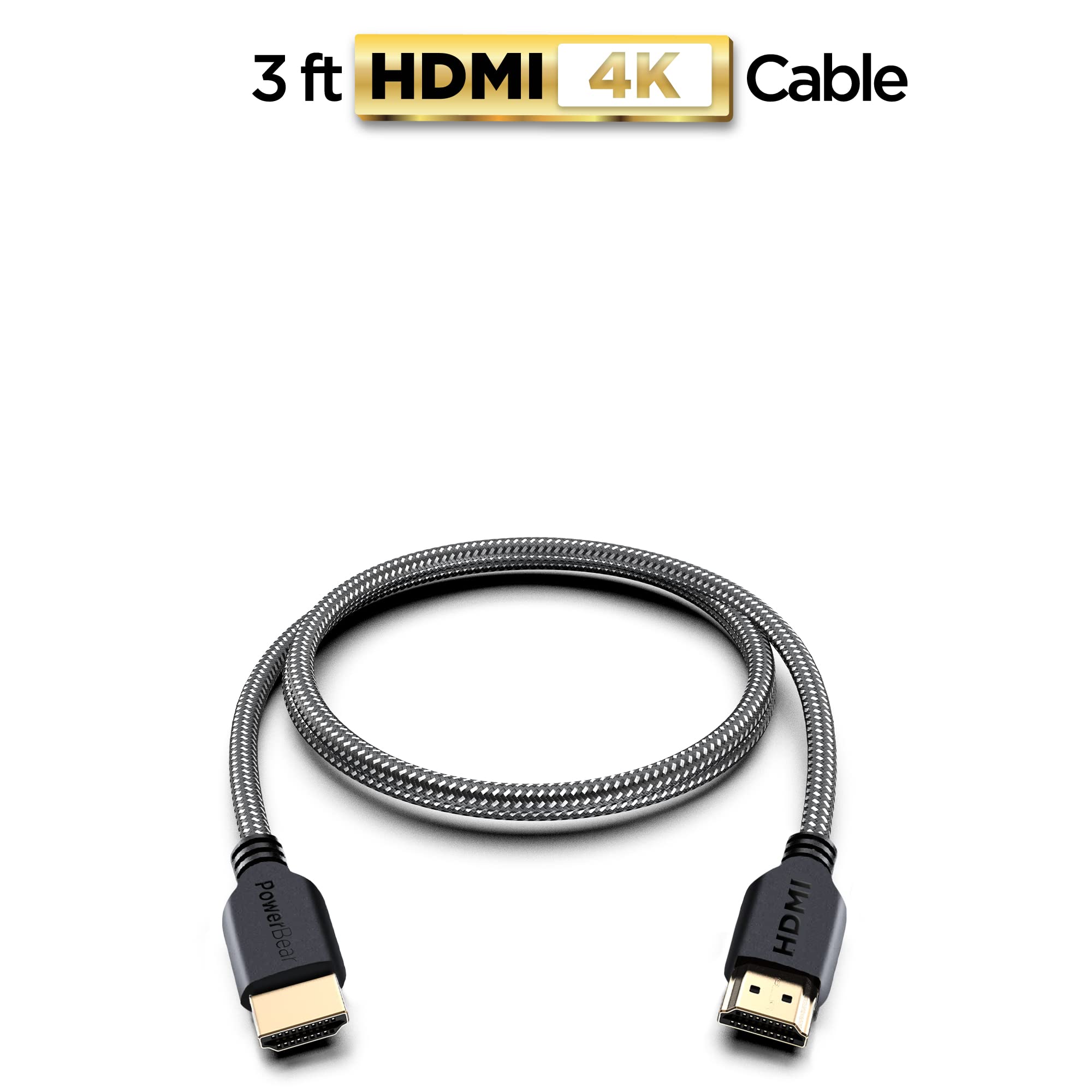 PowerBear 4K HDMI Cable 3 ft [2 Pack] High Speed, Braided Nylon & Gold Connectors, 4K @ 60Hz, Ultra HD, 2K, 1080P, ARC & CL3 Rated | for Laptop, Monitor, PS5, PS4, Xbox One, Fire TV, Apple TV & More…