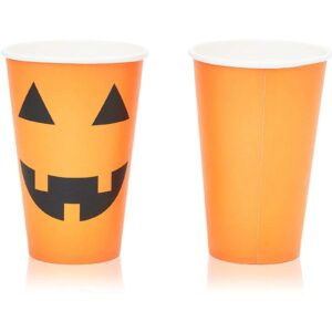 Spooky Central 48 Pack Halloween Paper Cups, Pumpkin, Vampire Bat, Frankenstein for Party Supplies (12 oz)