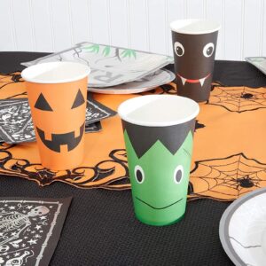 Spooky Central 48 Pack Halloween Paper Cups, Pumpkin, Vampire Bat, Frankenstein for Party Supplies (12 oz)