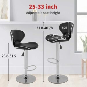 Vnewone Set of 2 Swivel Barstools Height Adjusta with Back Dining Kitchen Room Counter PU Comfortable Bar Chairs, Black